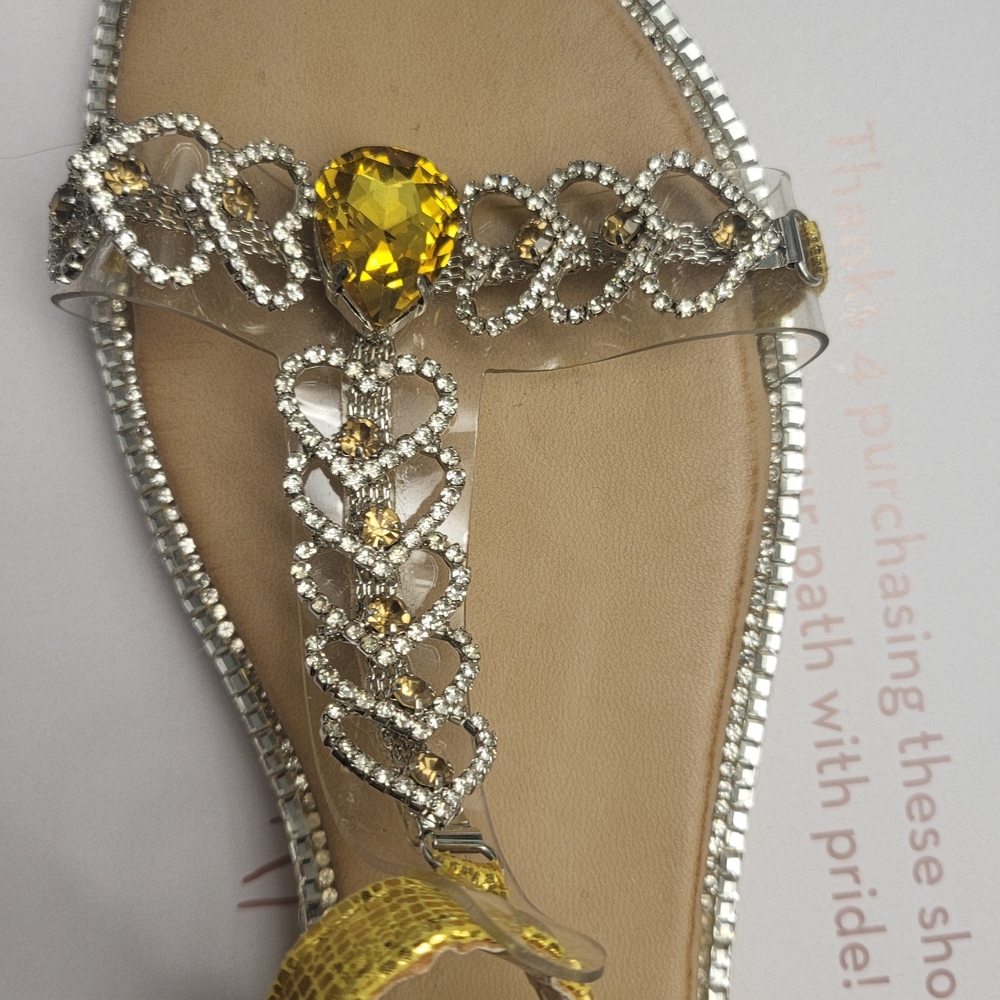 Glamorous Yellow and Silver Crystal Sandals